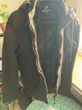 Brown Men's Hooded Parka with faux lining - NWOT, size S approximately